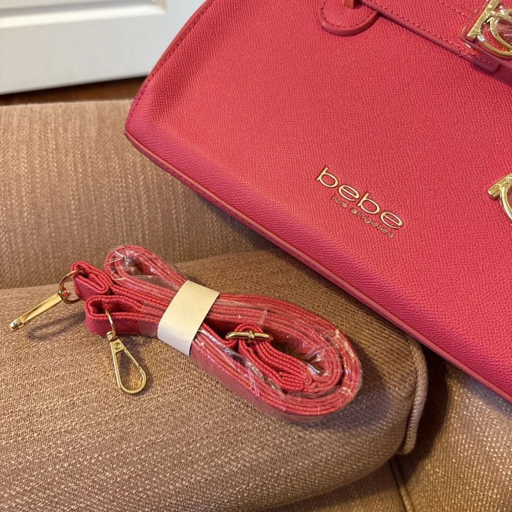 BEBE Orchid Evie Satchel Bag With Shoulder Strap Hot Pink Fuchsia NWT - Picture 14 of 16
